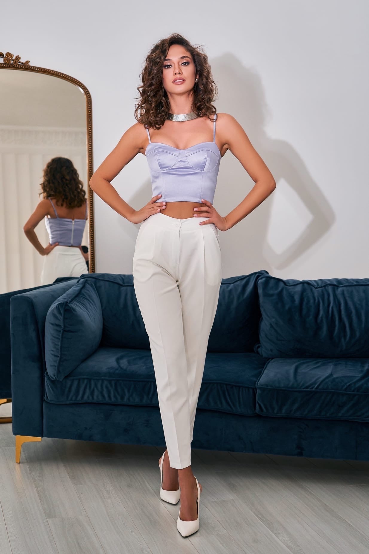 Lavender Satin Strappy Sweetheart Top