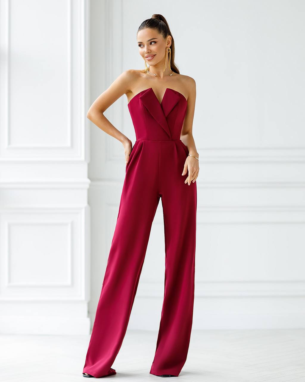 Burgundy Corseted And Flare Pants Jumpsuit trinarosh Burgundy Corseted And Flare Pants Jumpsuit trinarosh