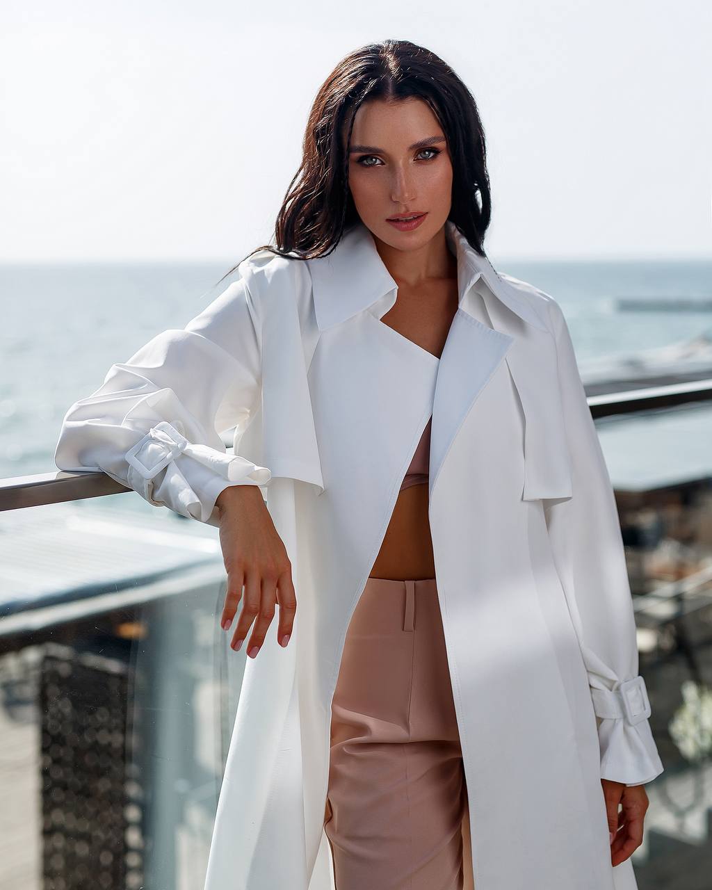 trinarosh White Belted Trench Coat