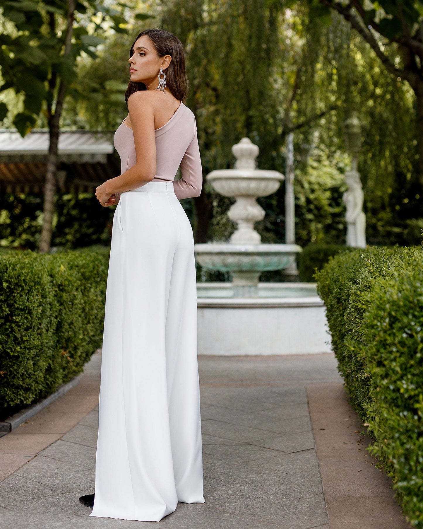 trinarosh Beige One-Shoulder Cut-Out Top