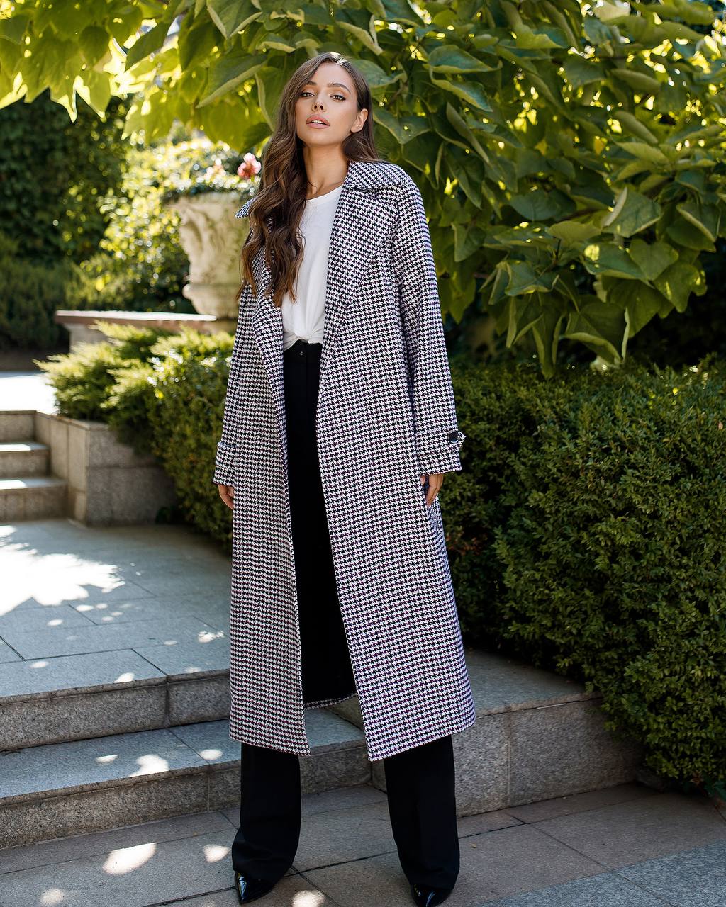 trinarosh Casual Purple Checked Belted Coat