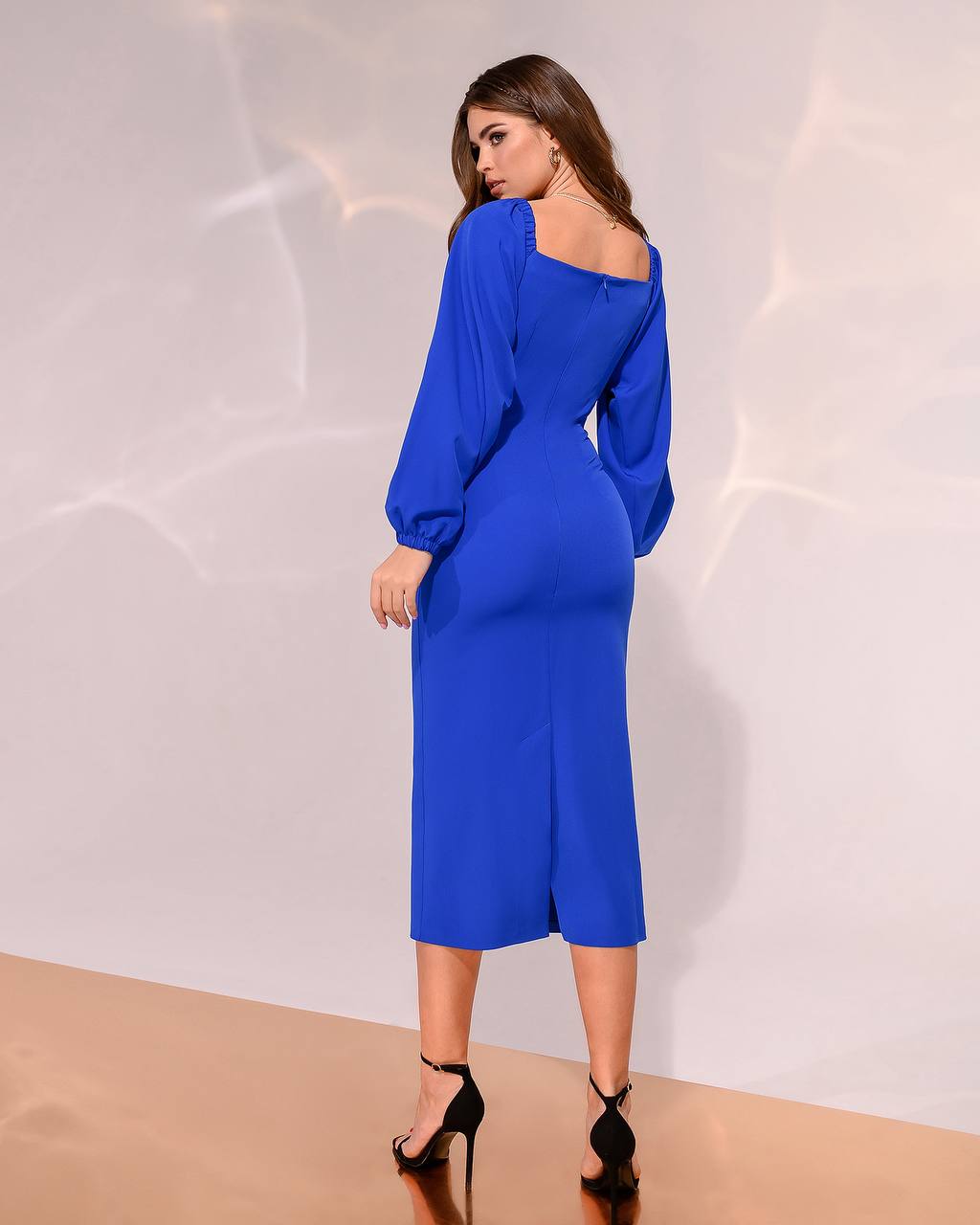 trinarosh Blue Puff-Sleeve Midi Dress