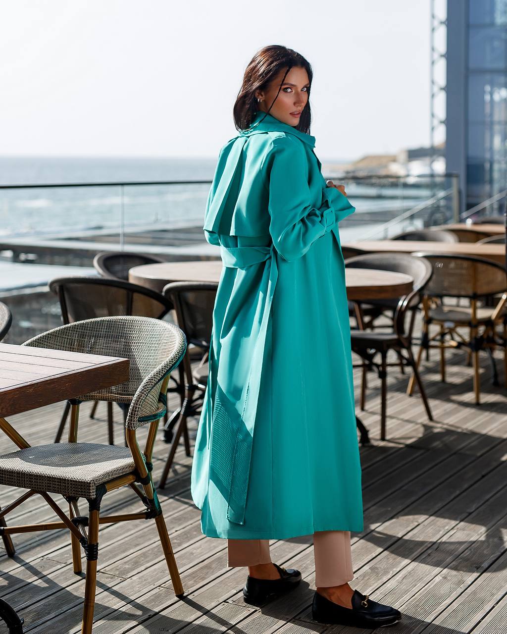 trinarosh Tiffany-Blue Belted Trench Coat
