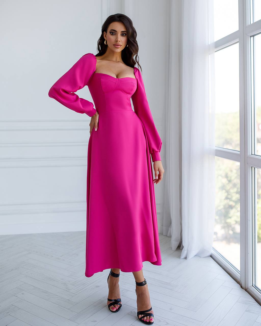 trinarosh Crimson Bodice Midi Dress