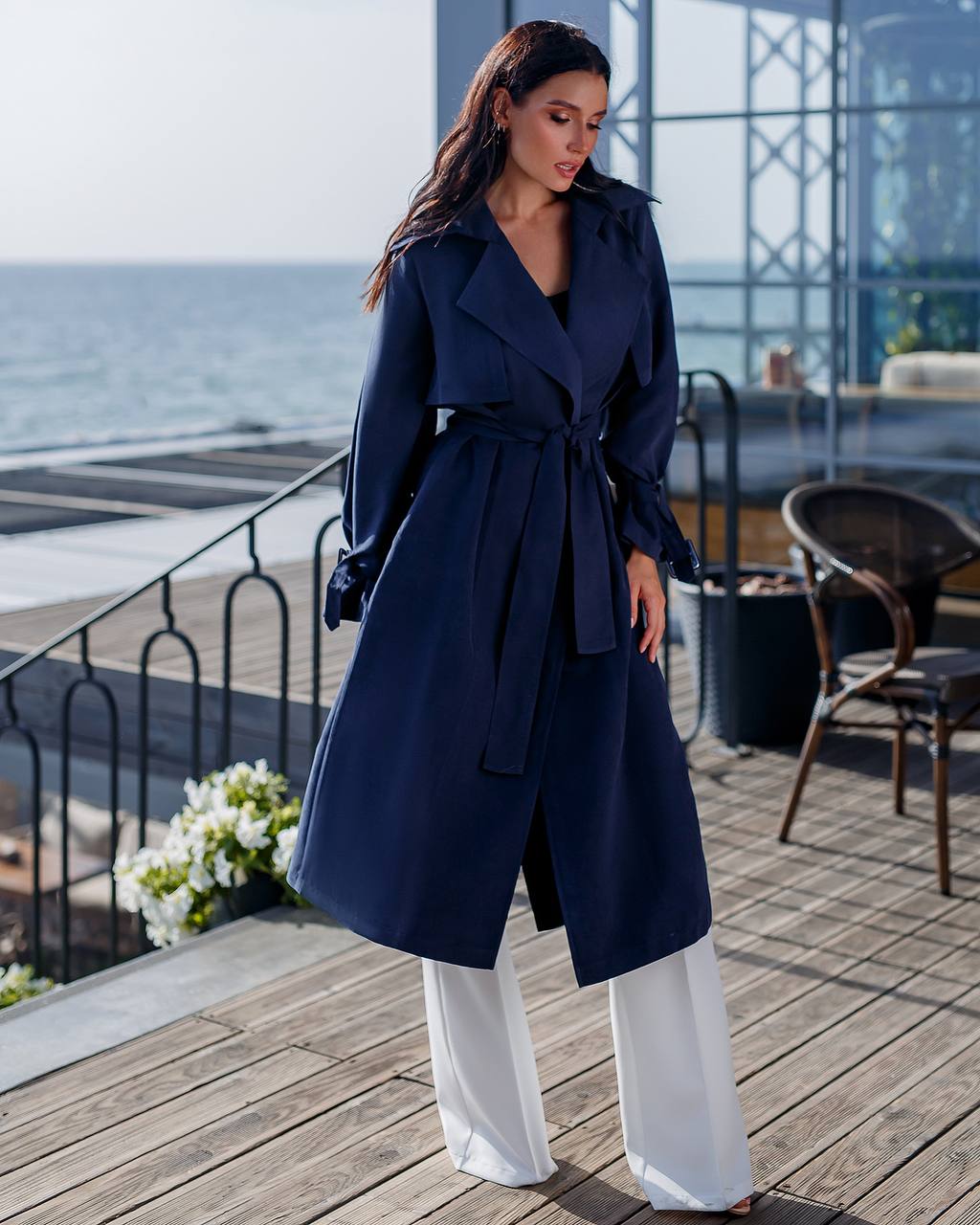 trinarosh Navy Belted Trench Coat