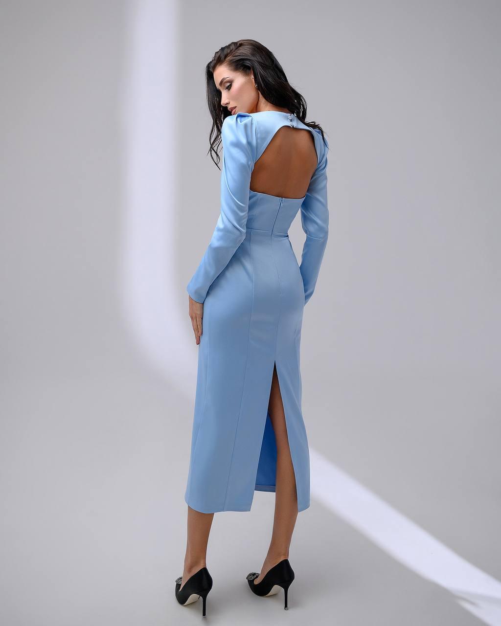 trinarosh Sky-Blue Square Neck Backless Sheath Midi Dress