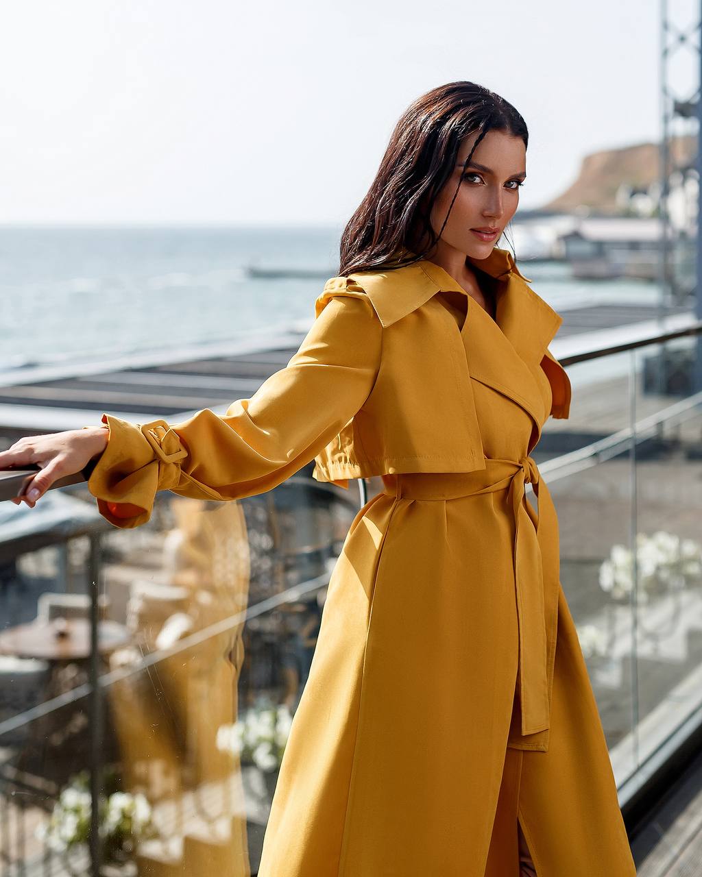 trinarosh Mustard Belted Trench Coat