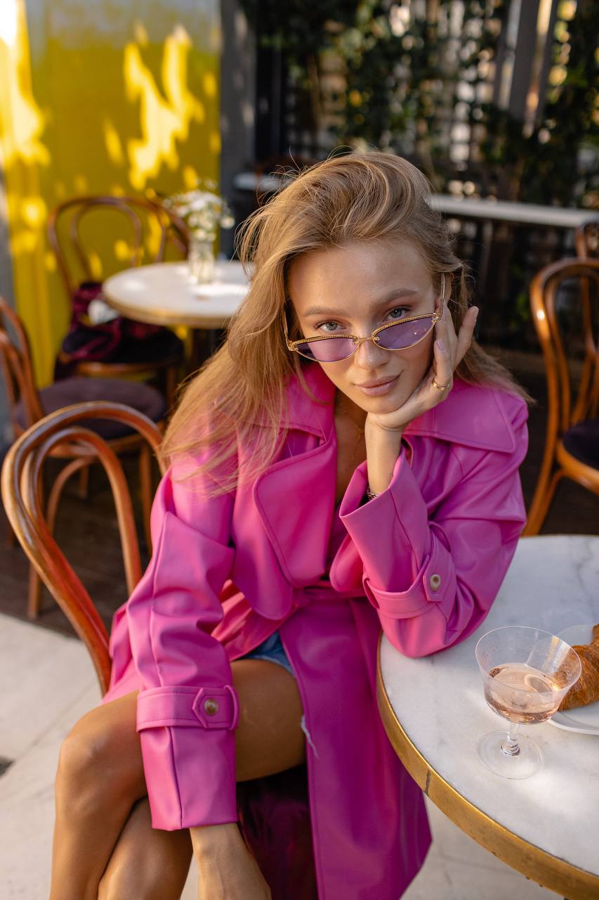 trinarosh Crimson Leather Belted Trench Coat
