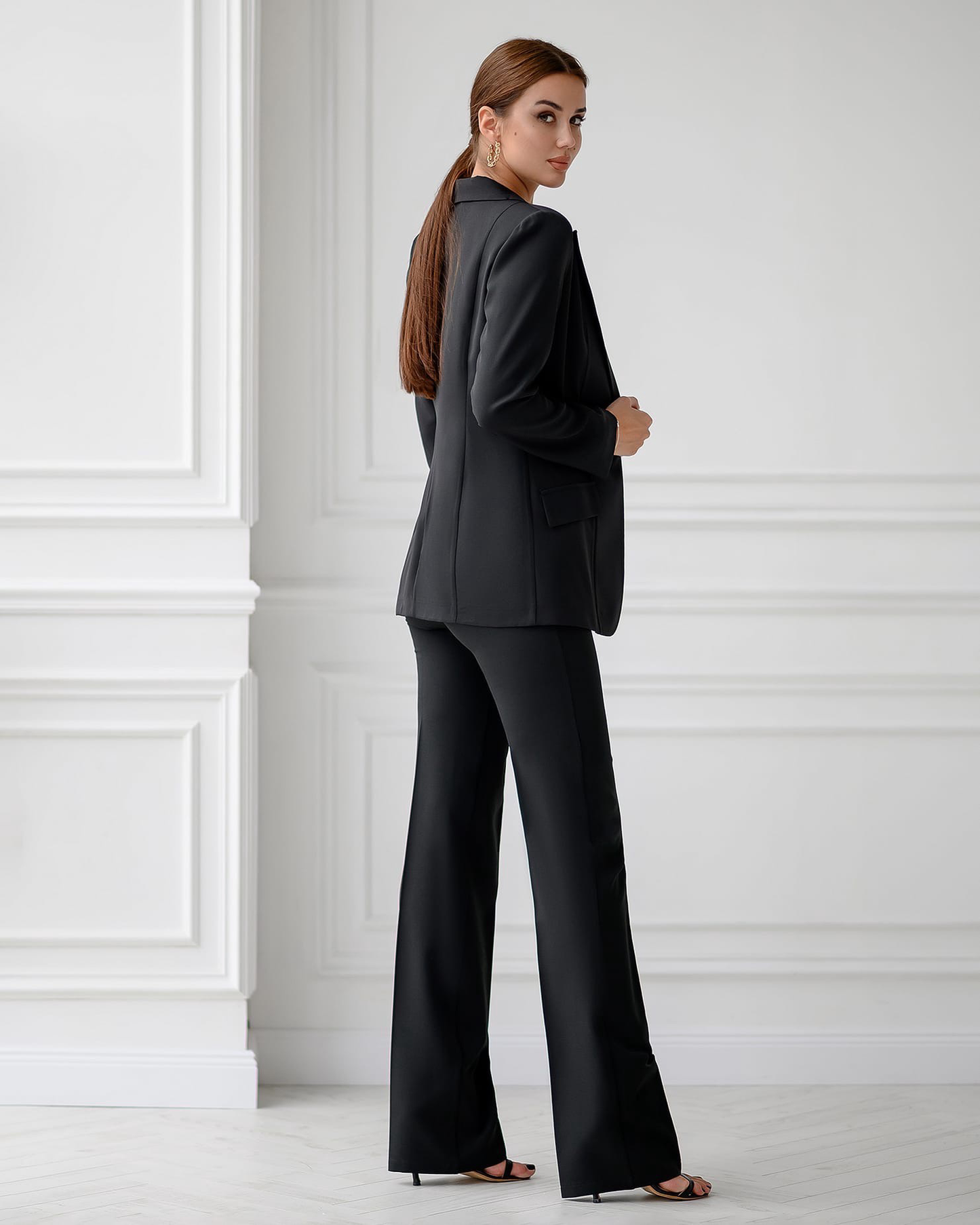 trinarosh Black Classic 3-Piece Suit With Flared Trousers And Vest