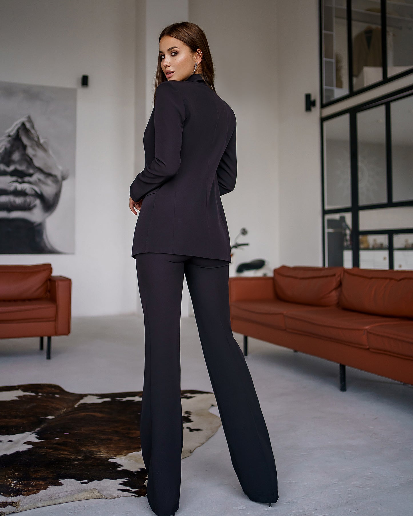 trinarosh Black Classic 3-Piece Suit With Flared Trousers And Vest