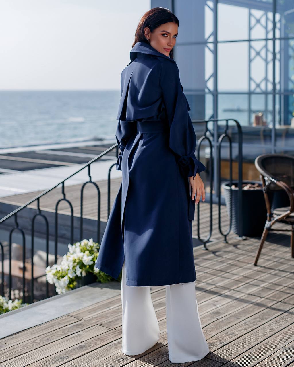 trinarosh Navy Belted Trench Coat