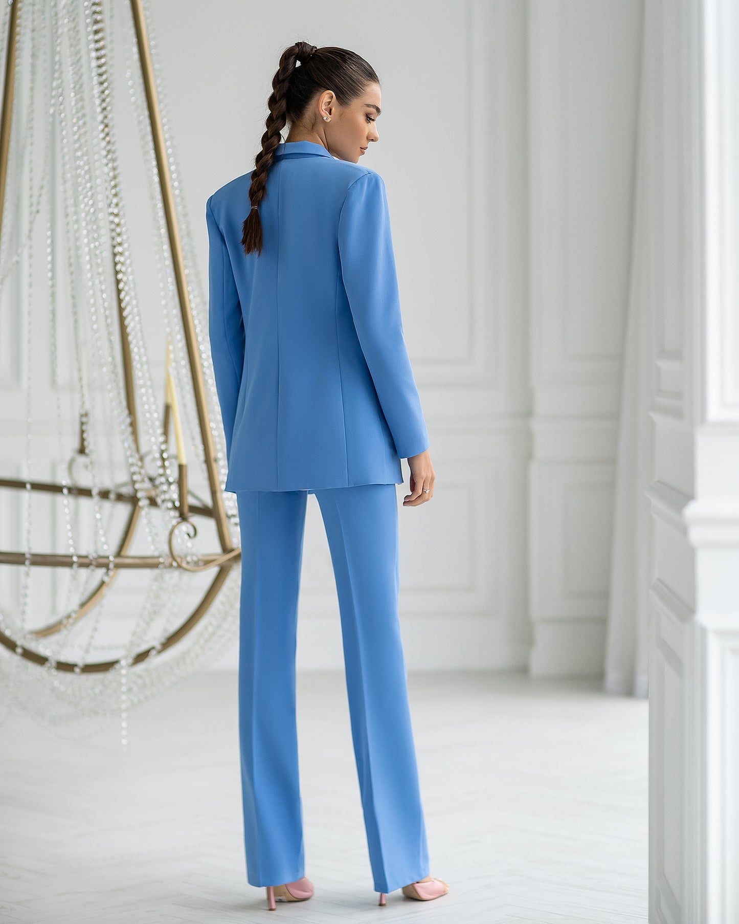 trinarosh Blue Classic 3-Piece Suit With Flared Trousers And Vest