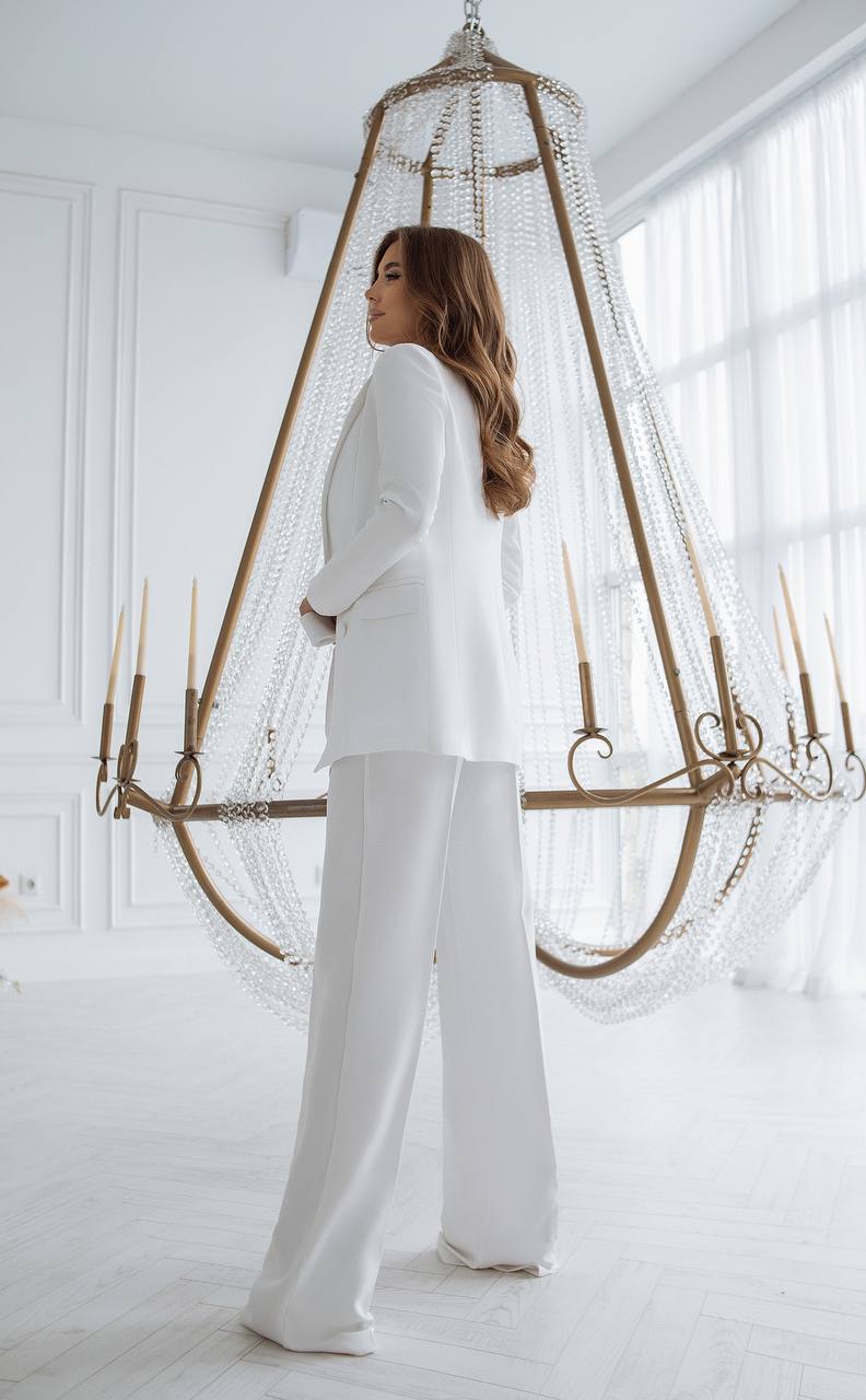 trinarosh White Belted Double Breasted Suit 2-Piece