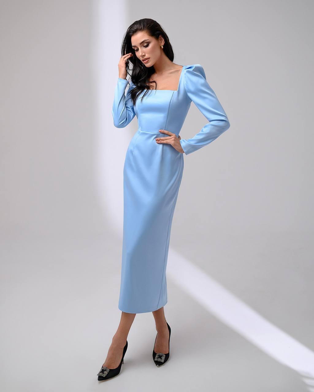 trinarosh Sky-Blue Square Neck Backless Sheath Midi Dress