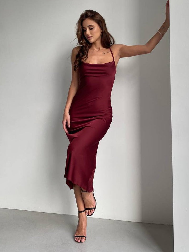 trinarosh Backless Silk Slip Midi Dress