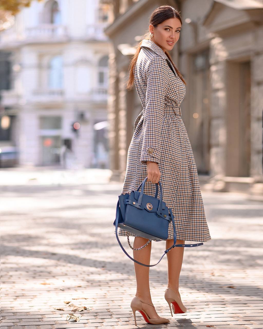 trinarosh Casual Brown Checked Belted Coat