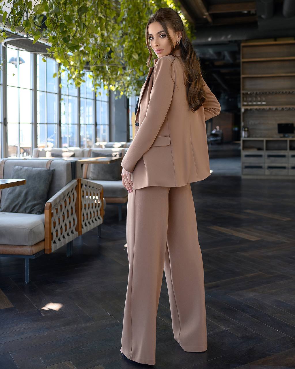 trinarosh Caramel Belted Wide-Leg Suit 2-Piece