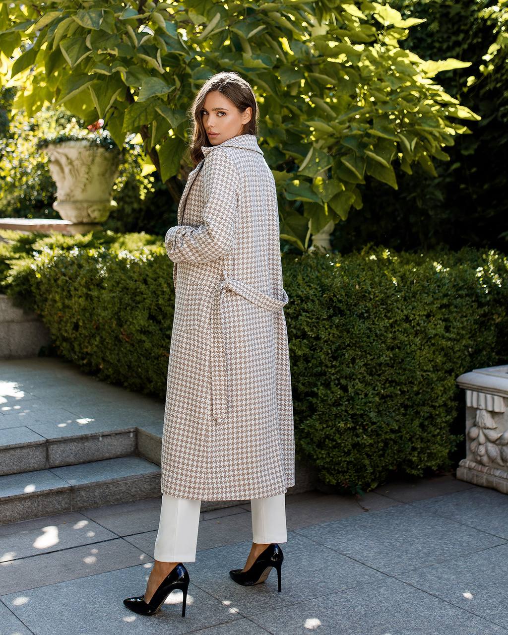 trinarosh Casual Mustard Checked Belted Coat