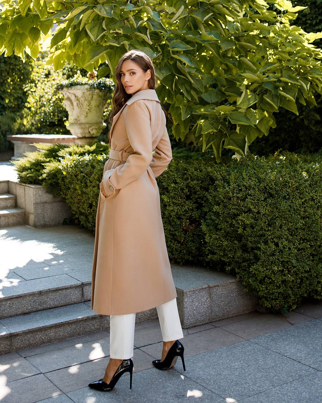 trinarosh Casual Camel Wool Belted Coat