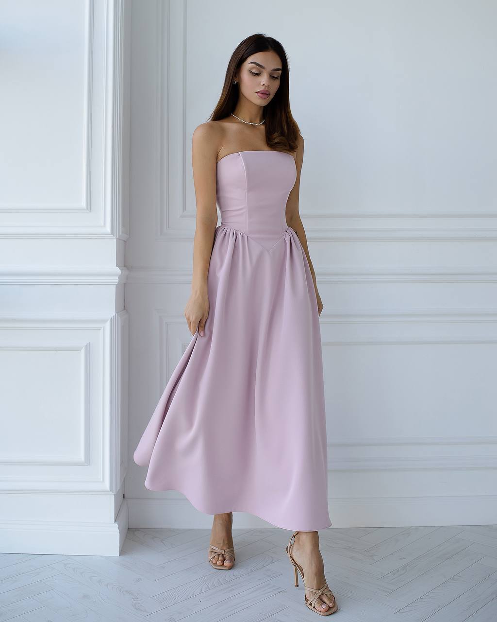 Dusty Pink Strapless Midi Dress trinarosh Dusty Pink Strapless Midi Dress trinarosh