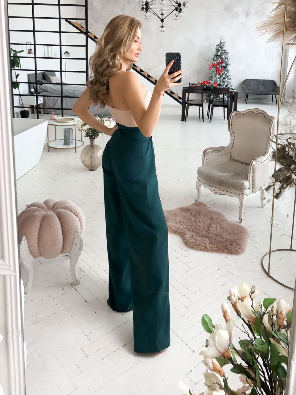 trinarosh Emerald High Waist Fitted Palazzo Pants