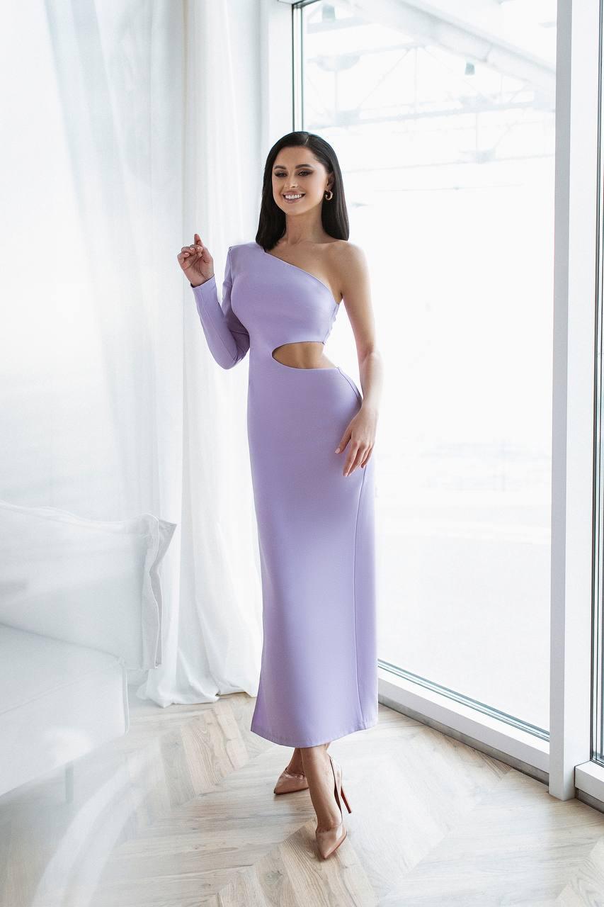 trinarosh Lavender One-Shoulder Cut-Out Midi Dress