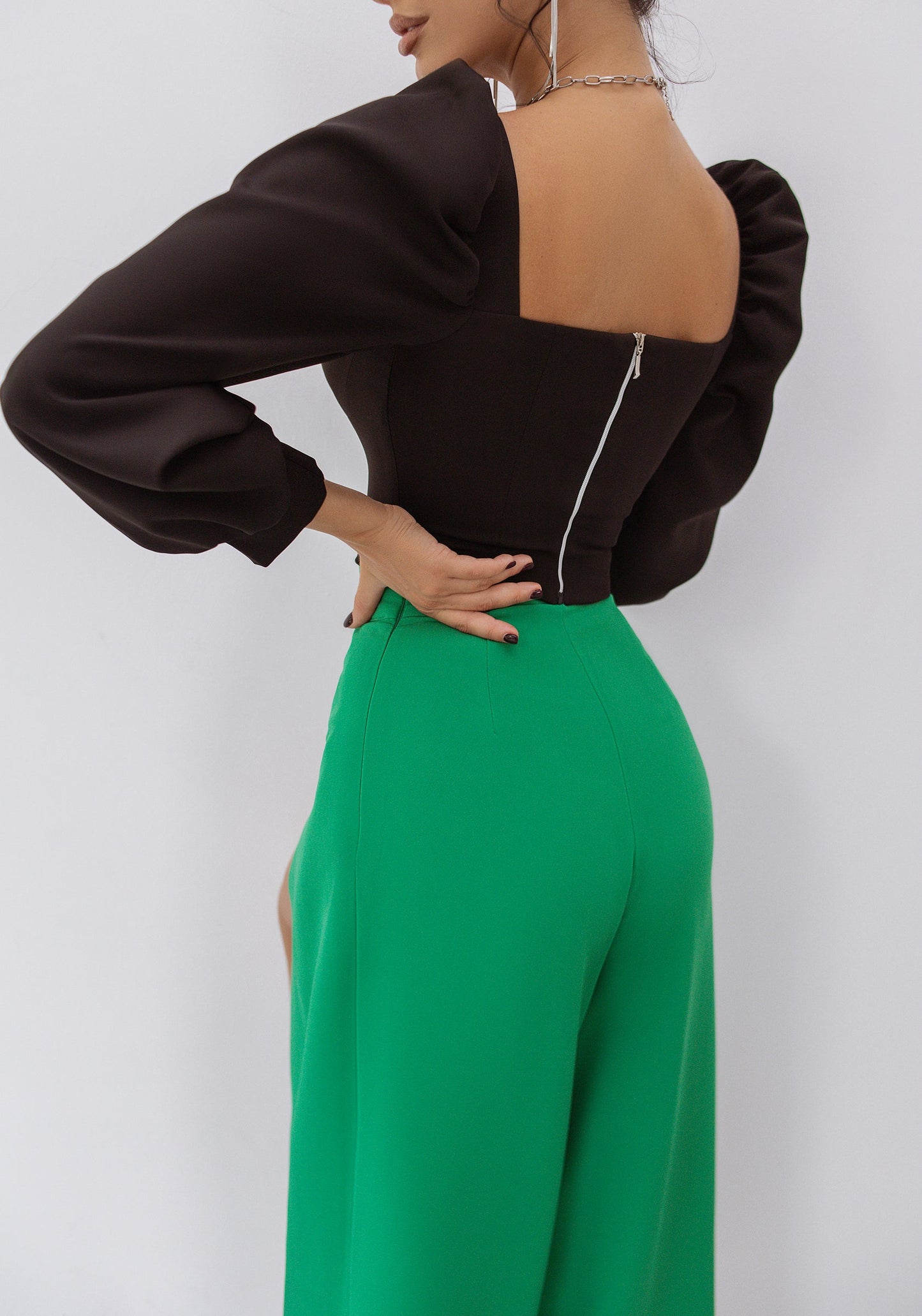 trinarosh Black Sweetheart Puff-Sleeve Blouse