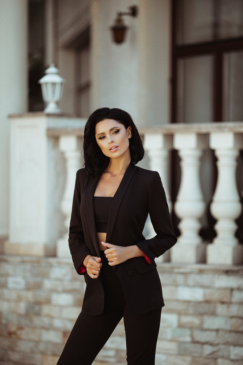 trinarosh Casual Black Shawl Lapels 2-Piece Suit