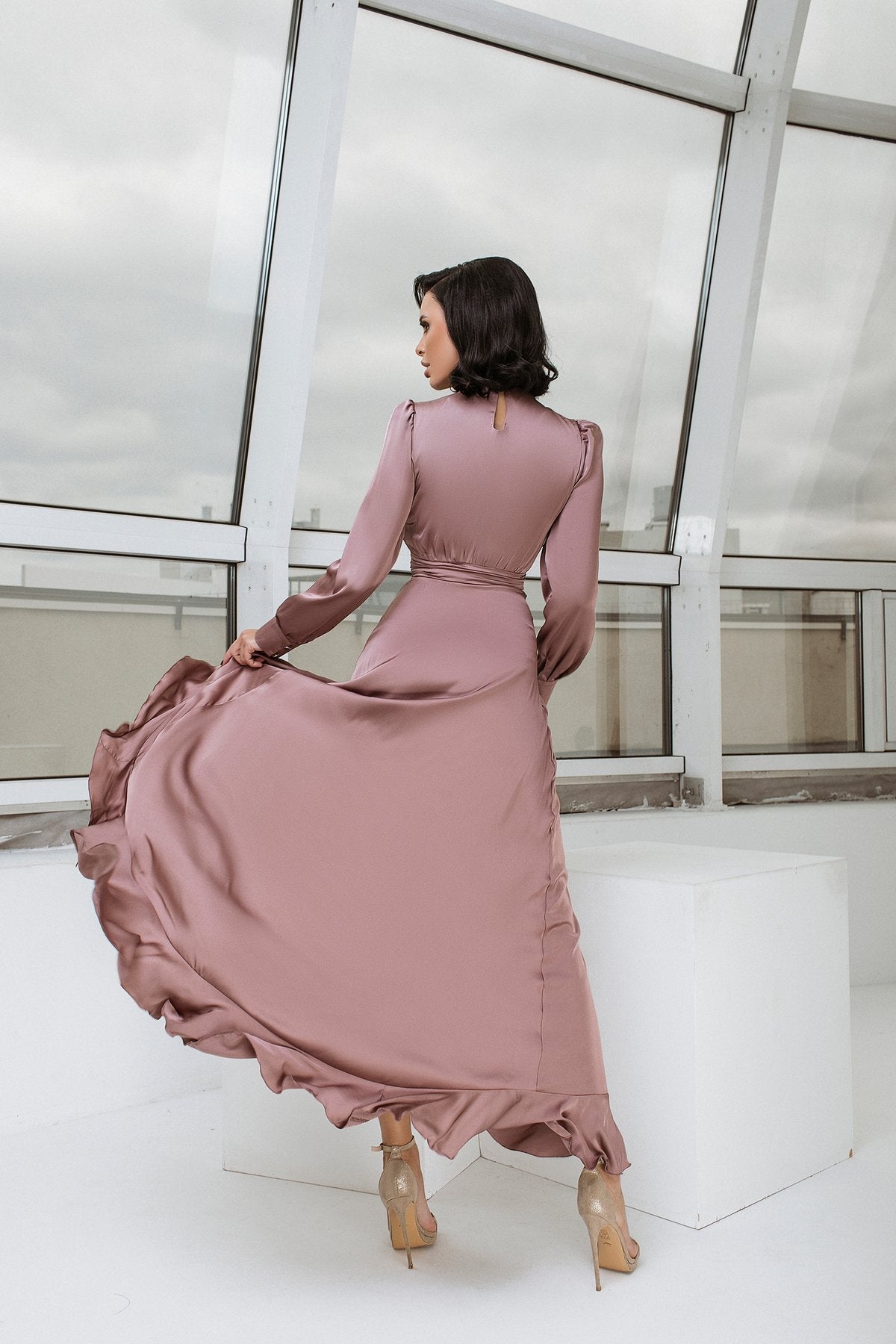 trinarosh Dusty Pink Thigh-Slit Maxi Dress