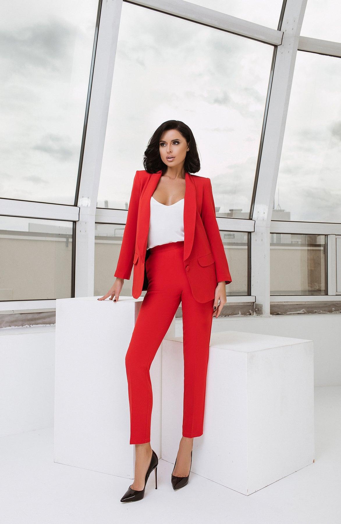 trinarosh Red Shawl Lapels 2-Piece Suit