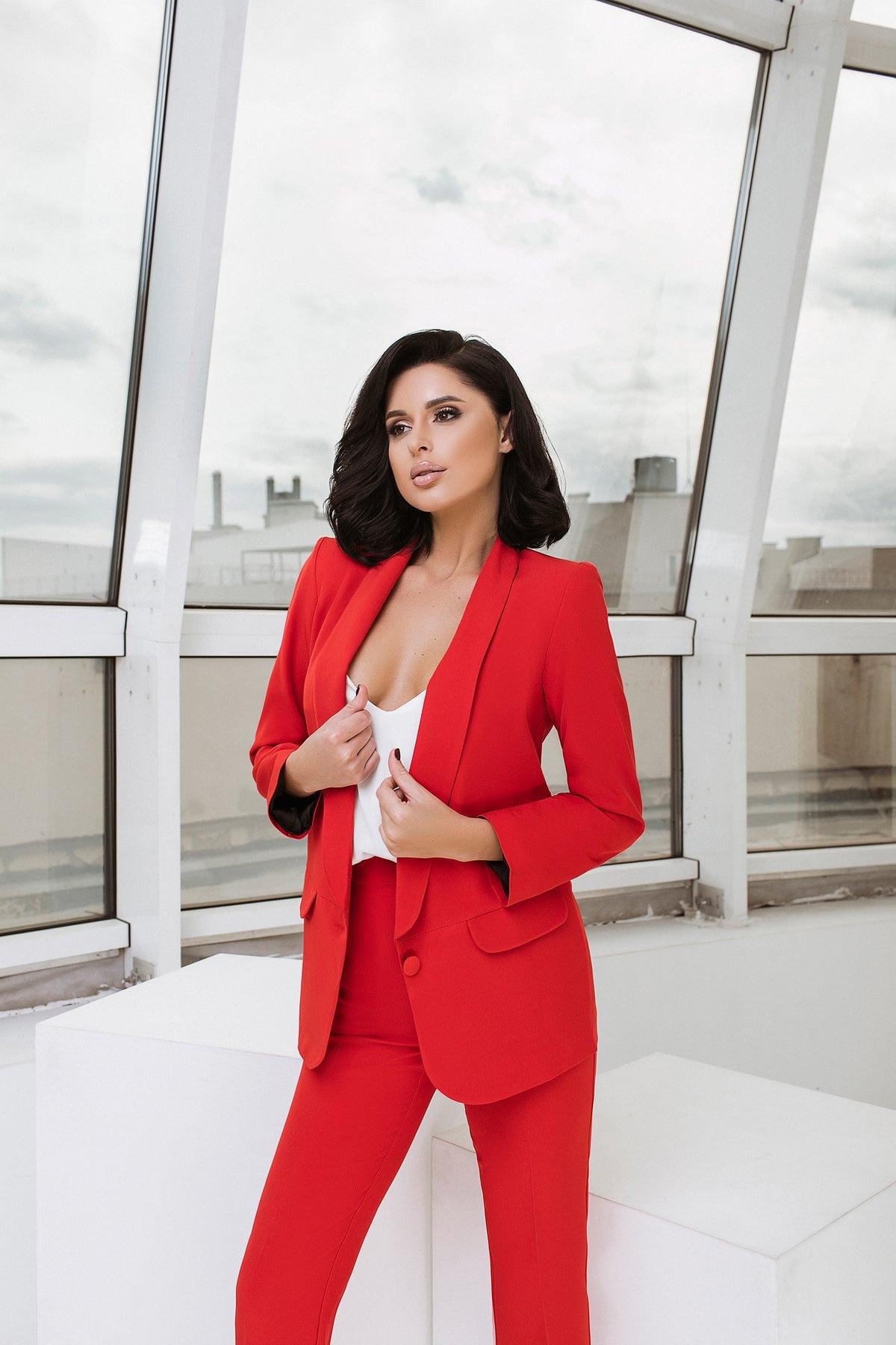trinarosh Red Shawl Lapels 2-Piece Suit