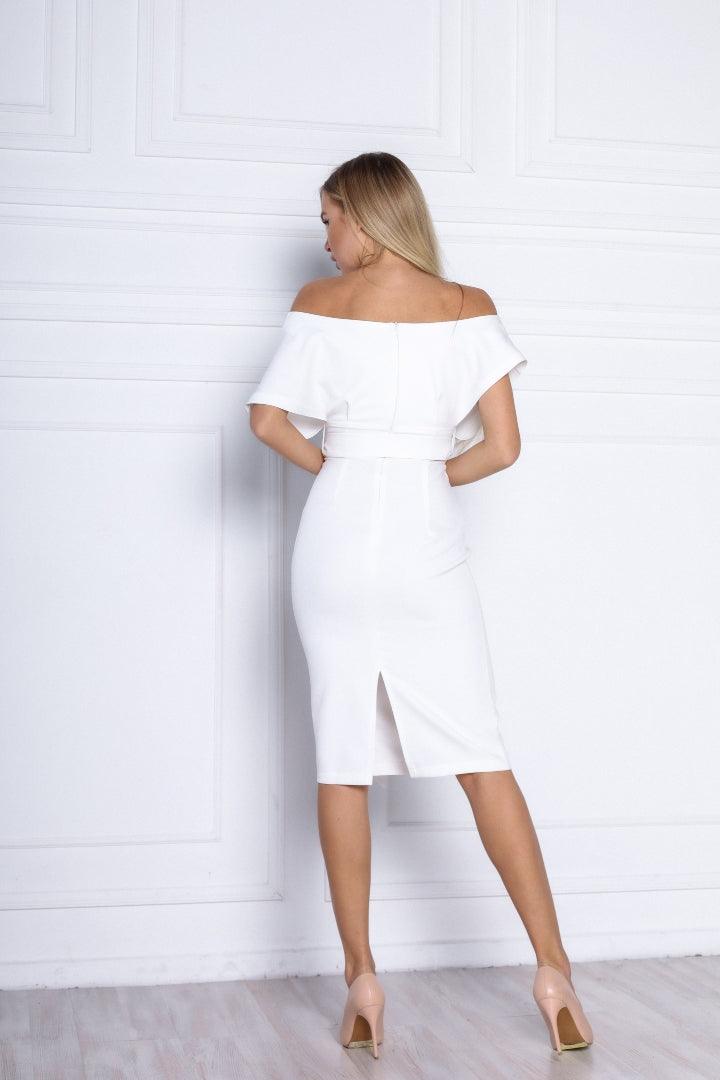 trinarosh Ivory Off-the-shoulder Mini Dress