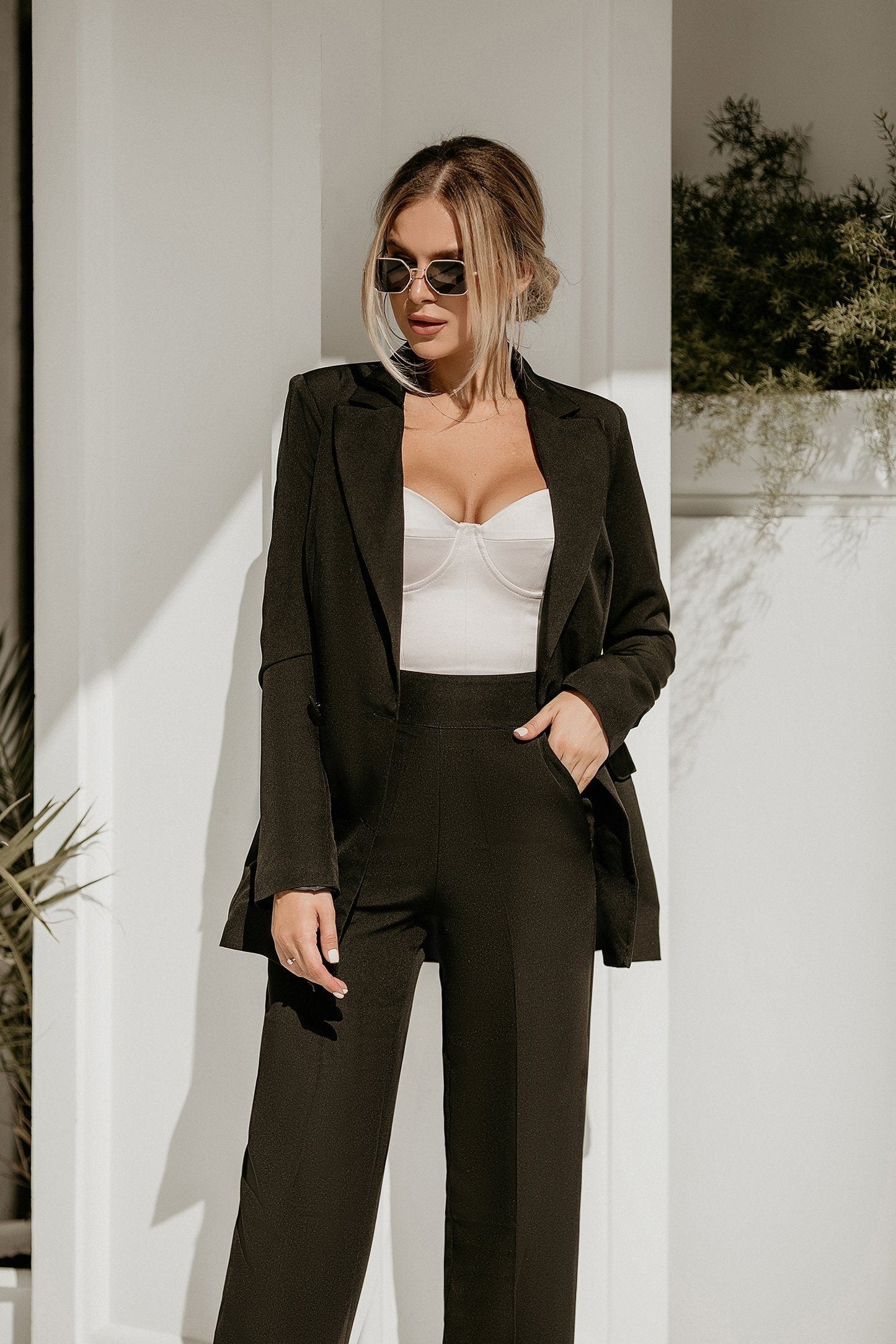 trinarosh Black Belted Double Breasted Suit 2-Piece
