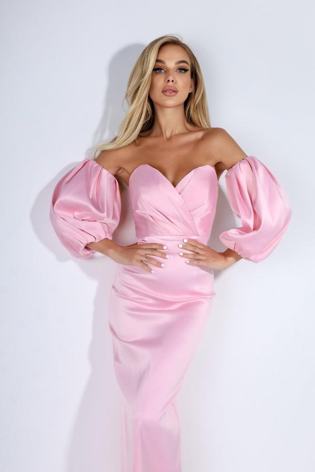 trinarosh Pink Puffed Sleeve Midi Dress