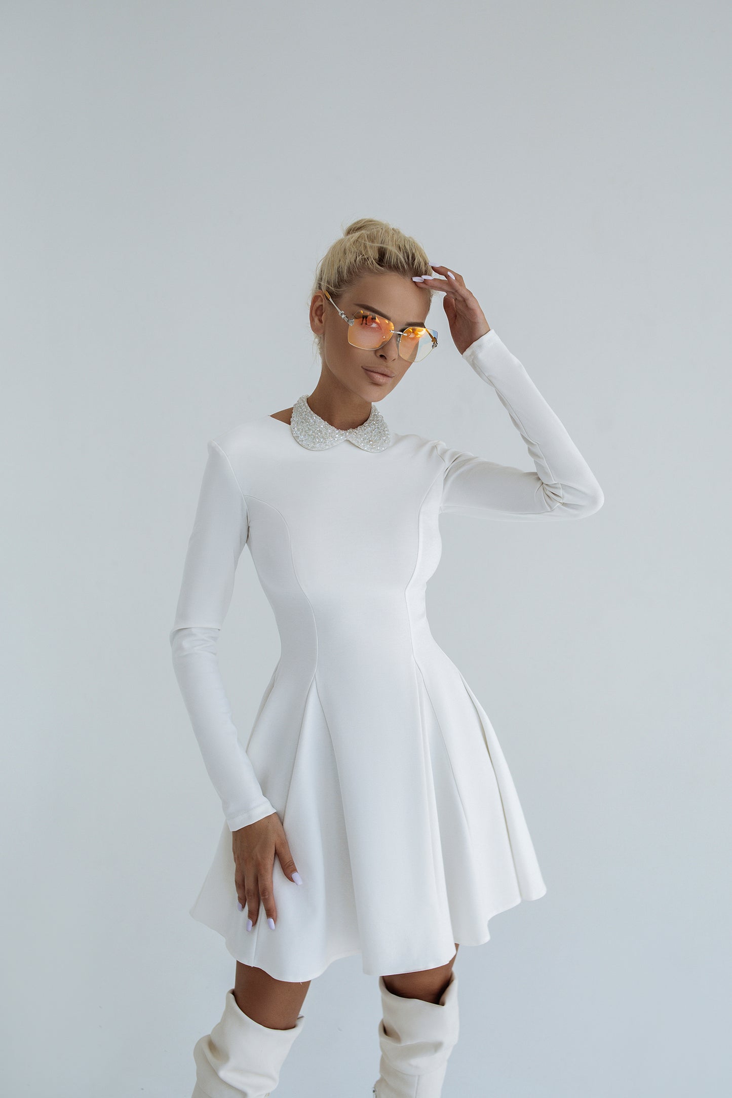 trinarosh Milky Knitted Dress With A Sun Skirt