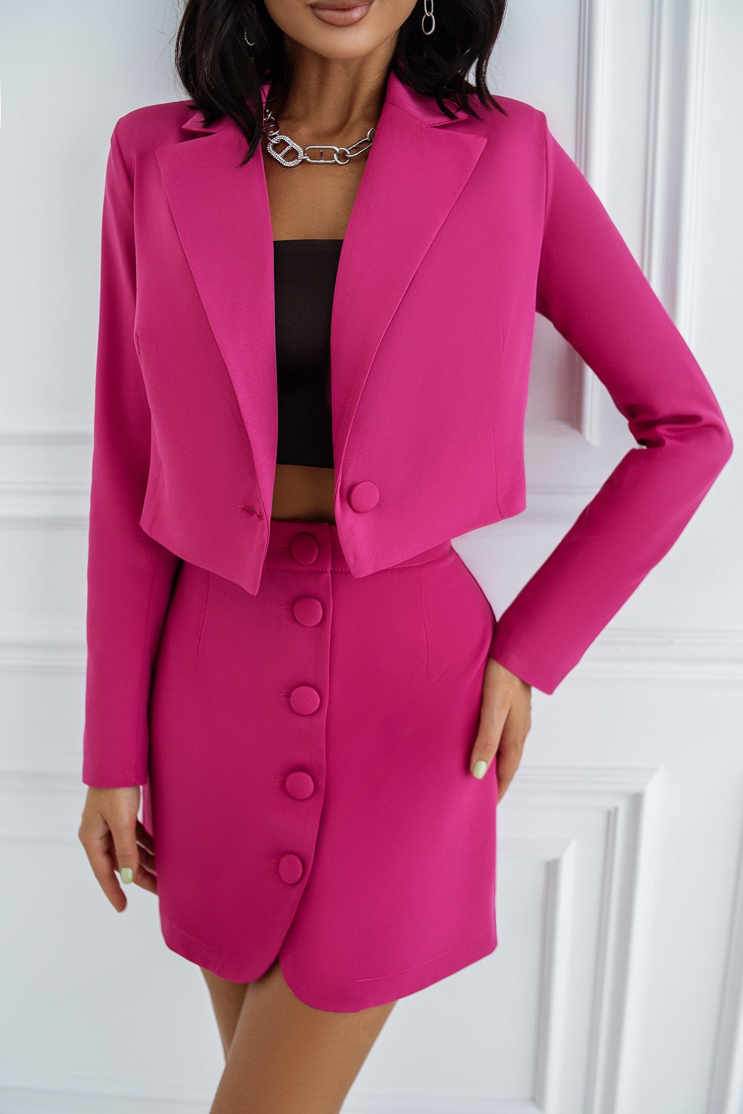 trinarosh Crimson Crop Jacket Skirt Suit 2-Piece