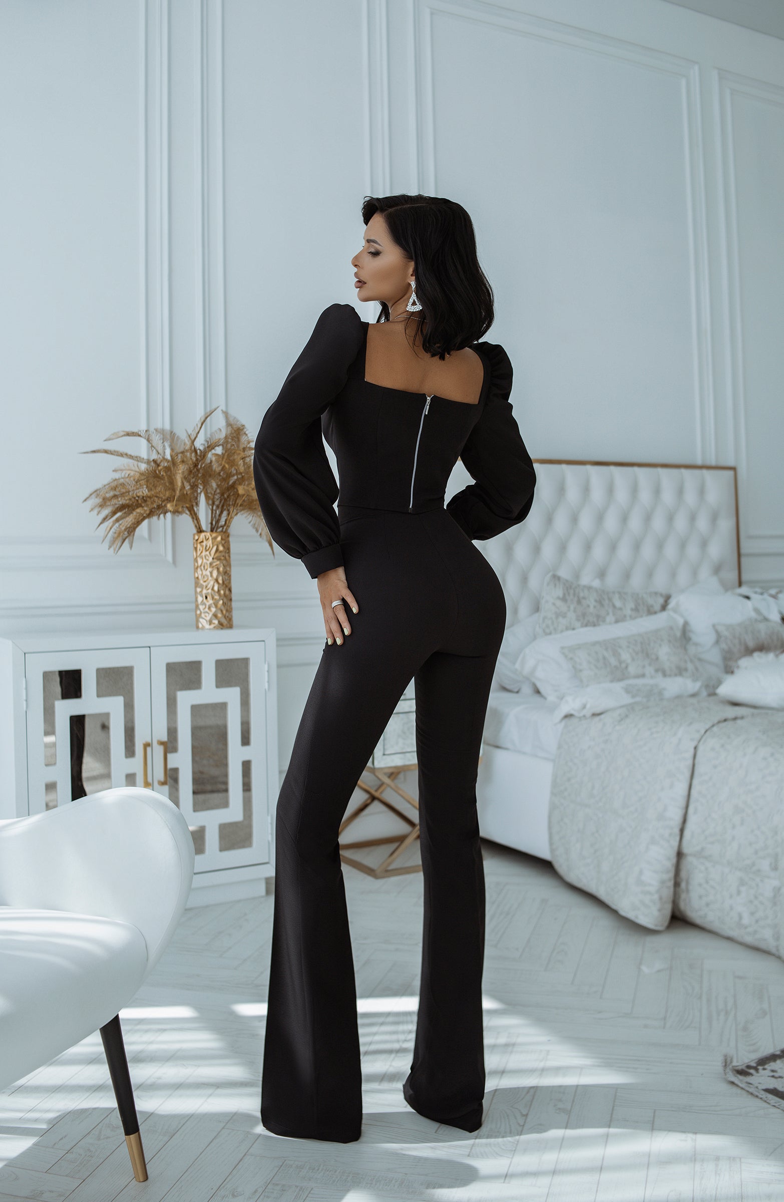 trinarosh Black Sweetheart Top & Flared Pants 2-Piece Set