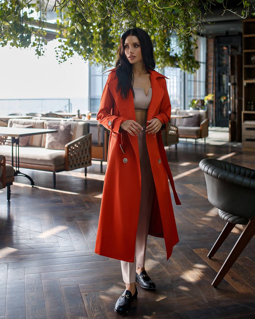 Trench Jacket Trenchcoat Bordeaux Rot Orangefarbener Zweireihiger