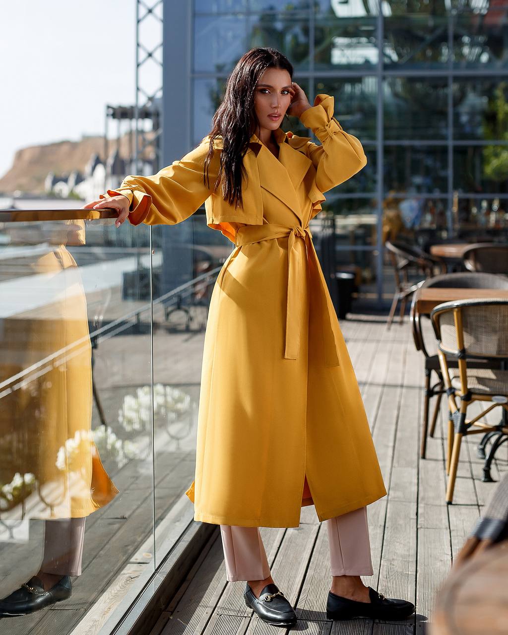 trinarosh Mustard Belted Trench Coat