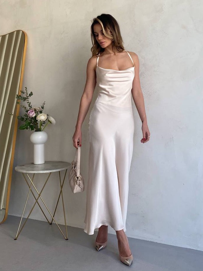 trinarosh Backless Silk Slip Midi Dress