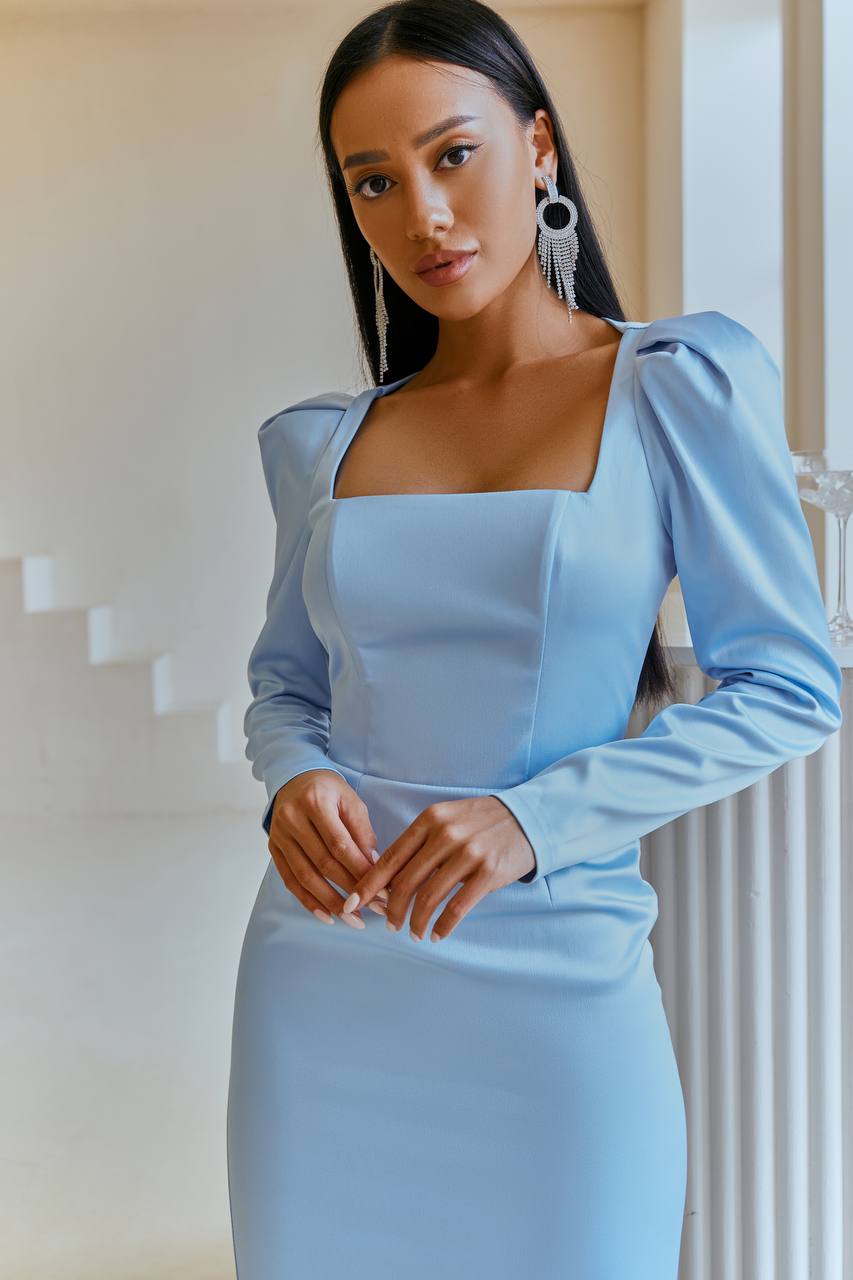 trinarosh Sky-Blue Square Neck Backless Sheath Midi Dress