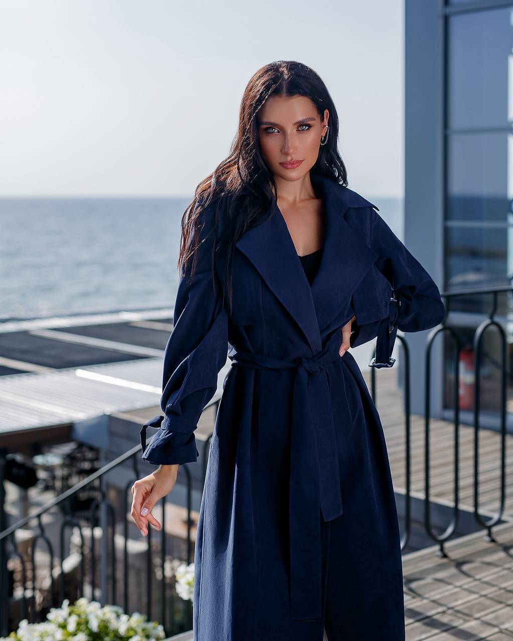trinarosh Navy Belted Trench Coat