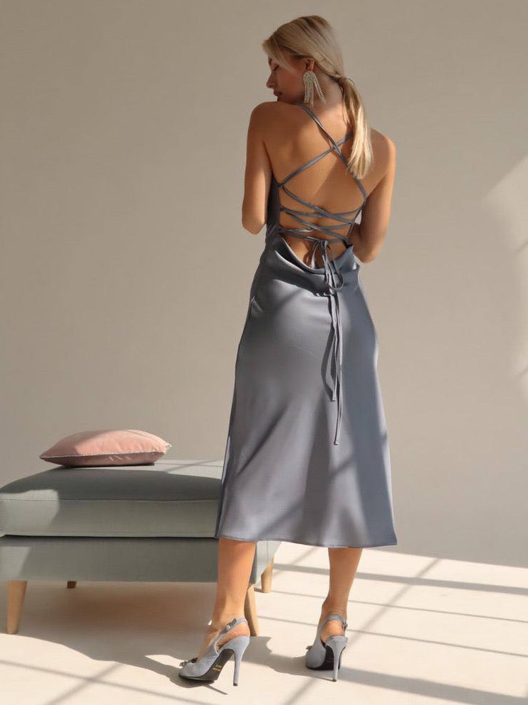 backless silk midi dress 00s Halter Dress