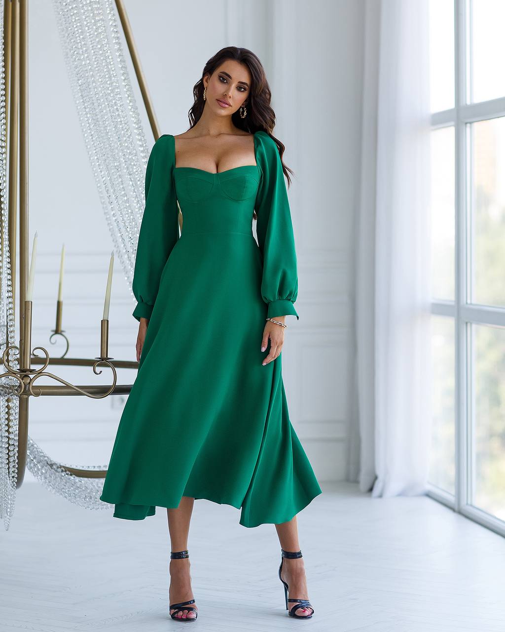 Green Bodice Midi Dress trinarosh Green Bodice Midi Dress trinarosh