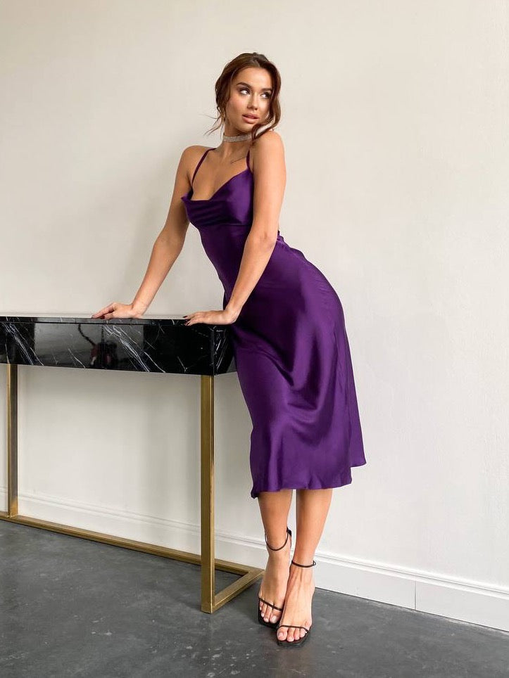 trinarosh Backless Silk Slip Midi Dress