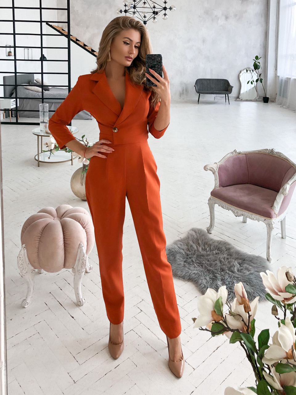 trinarosh Terracotta Formal One-Button Jumpsuit