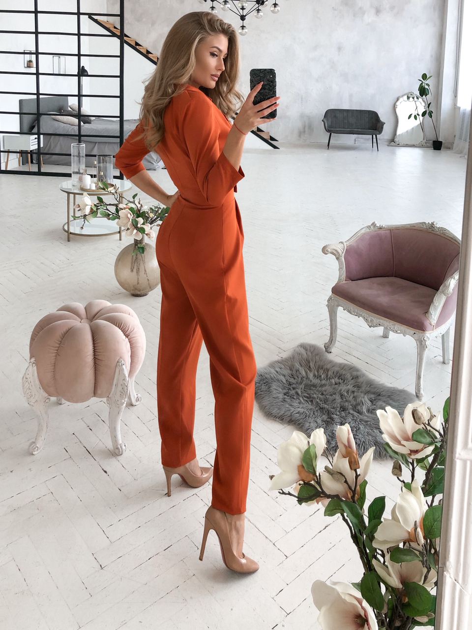 trinarosh Terracotta Formal One-Button Jumpsuit