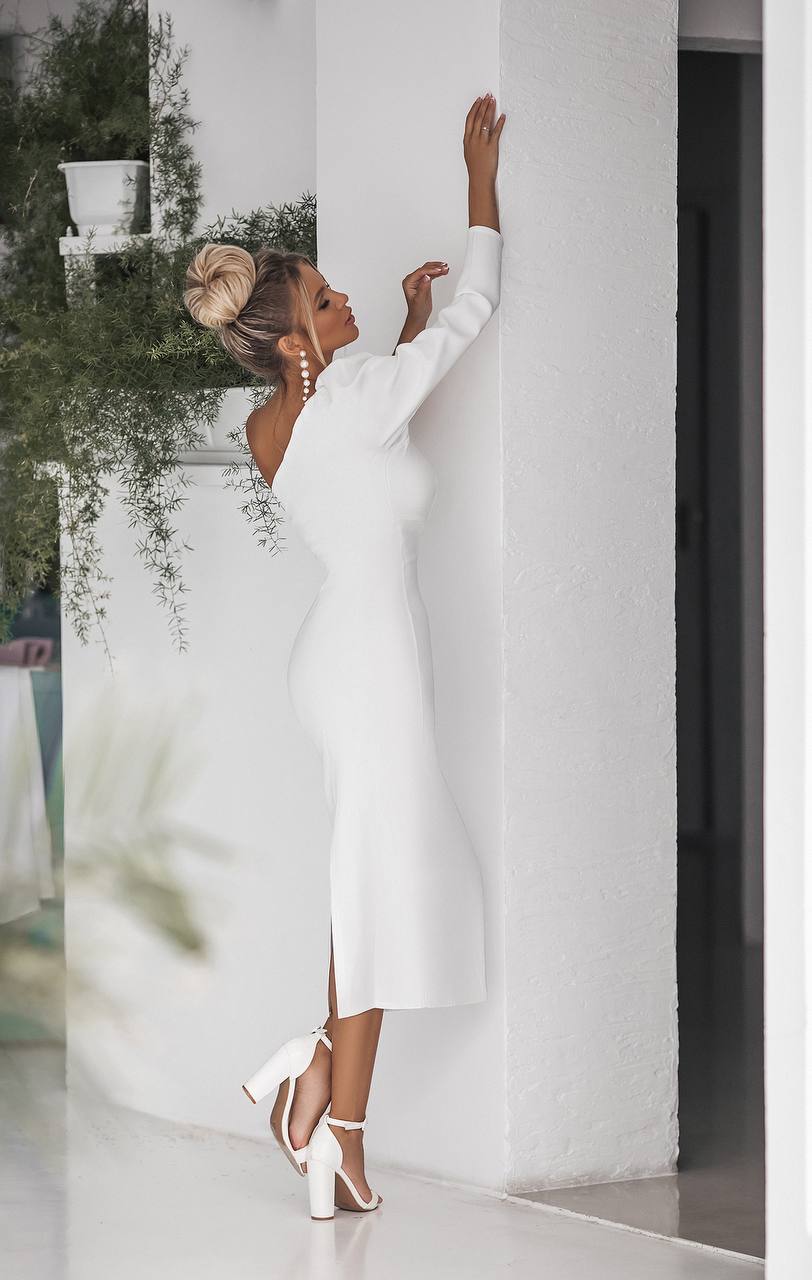 trinarosh White Alexa One-Shoulder Midi Dress
