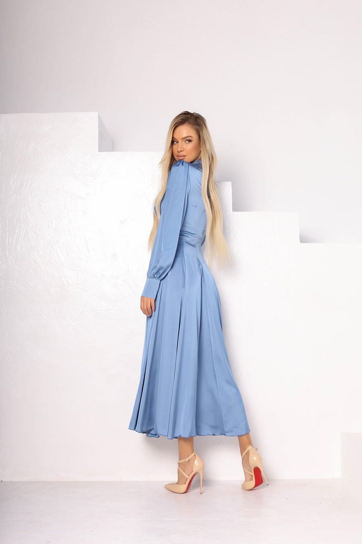 trinarosh Blue Silk Long Sleeve Maxi Dress