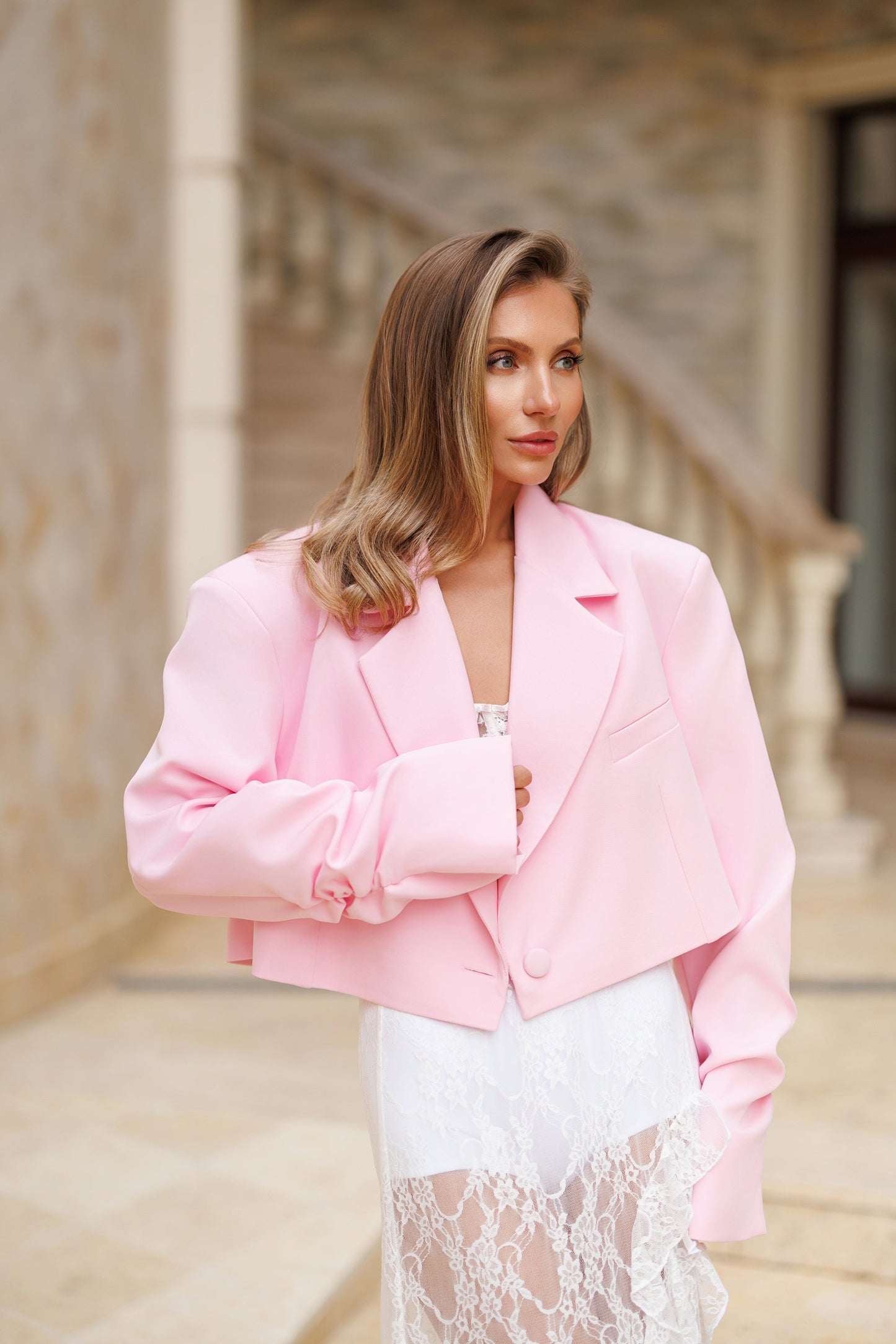 Gloria Pink Oversized Crop Jacket
